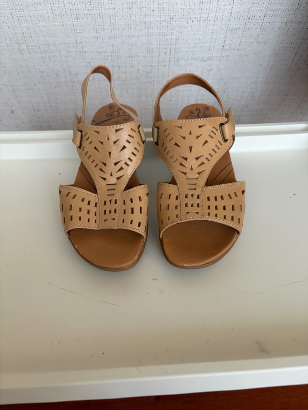 BareTraps Tan Laser-Cut Slingback Sandals